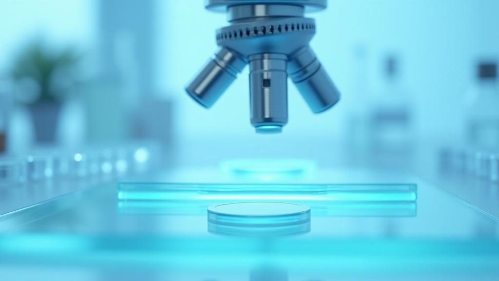 滅菌された研究室で顕微鏡とガラススライドを観察する様子